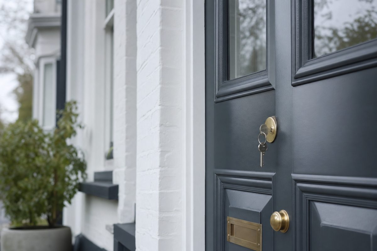 Keys in the front door of a managed rental property
